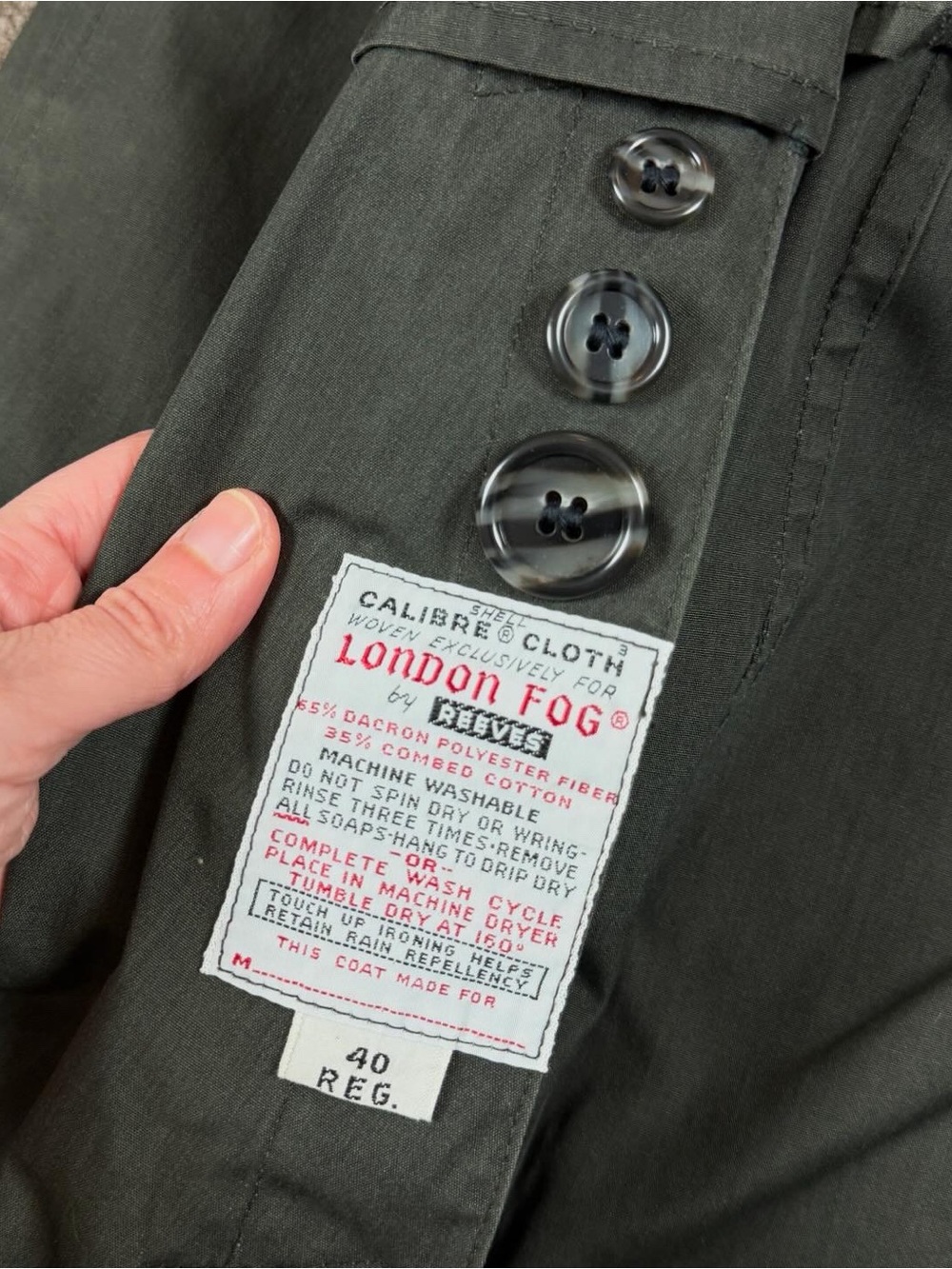 Vintage London Fog Dark Green Trench Coat Men’s 40 Medium Unlined Lightweight - Picture 5 of 9
